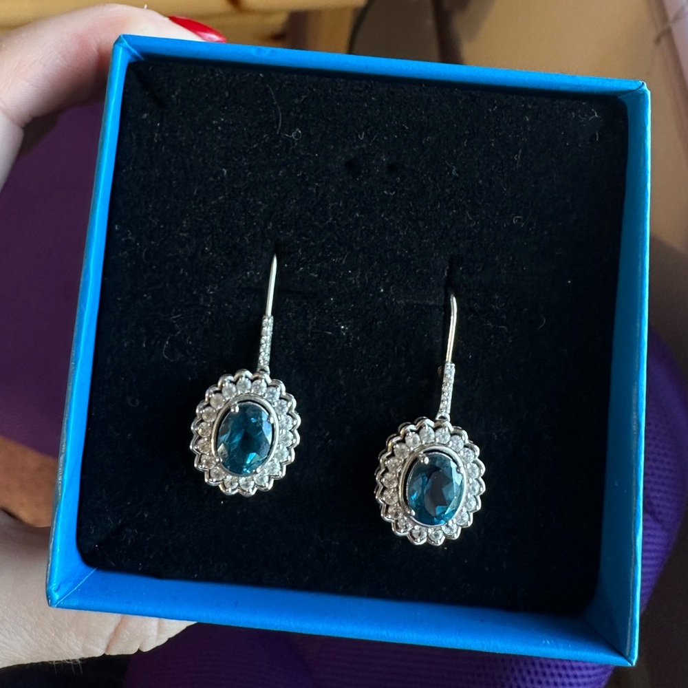 Vintage Style Silver, Diamond and Sapphire Earrings